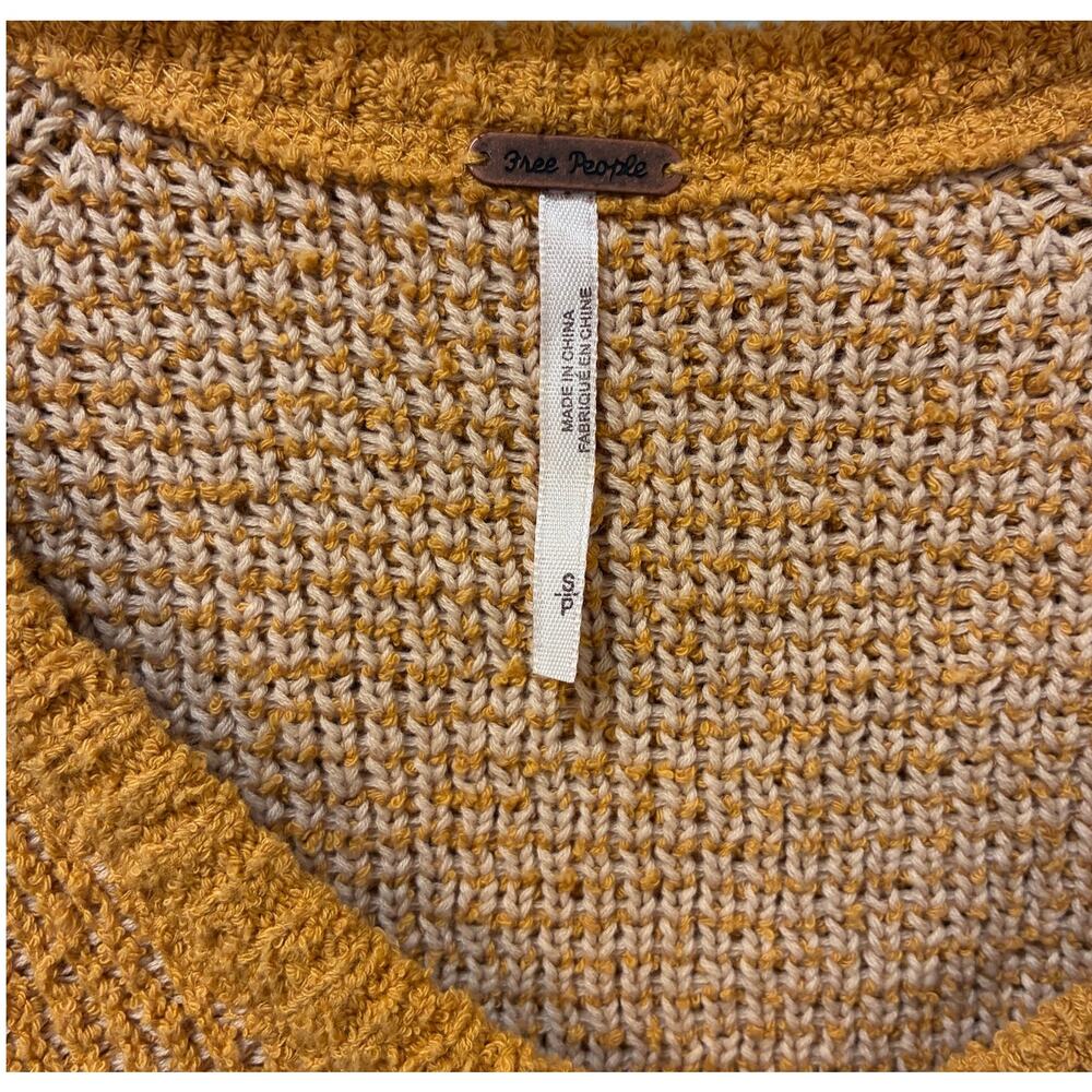 Free People High-Low V-Neck Cropped Knit Sweater Yellow Sz S - Picture 4 of 7